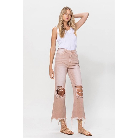 VERVET July Song 90's Vintage Distressed Detail Cropped Flare Jeans - Picture 6 of 13